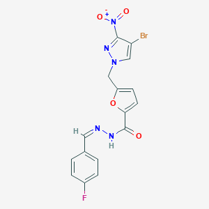 molecular formula C16H11BrFN5O4 B445647 5-({4-bromo-3-nitro-1H-pyrazol-1-yl}methyl)-N'-(4-fluorobenzylidene)-2-furohydrazide 