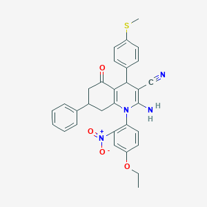 molecular formula C31H28N4O4S B445670 2-Amino-1-(4-ethoxy-2-nitrophenyl)-4-[4-(methylsulfanyl)phenyl]-5-oxo-7-phenyl-1,4,5,6,7,8-hexahydroquinoline-3-carbonitrile 