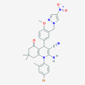 2-amino-1-(4-bromo-2-methylphenyl)-4-[3-({4-nitro-1H-pyrazol-1-yl}methyl)-4-methoxyphenyl]-7,7-dimethyl-5-oxo-1,4,5,6,7,8-hexahydro-3-quinolinecarbonitrile