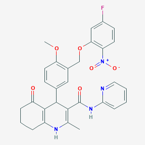 4-[3-({5-fluoro-2-nitrophenoxy}methyl)-4-methoxyphenyl]-2-methyl-5-oxo-N-pyridin-2-yl-1,4,5,6,7,8-hexahydroquinoline-3-carboxamide