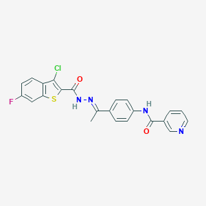 N-(4-{N-[(3-chloro-6-fluoro-1-benzothien-2-yl)carbonyl]ethanehydrazonoyl}phenyl)nicotinamide