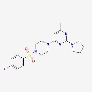 molecular formula C19H24FN5O2S B4456846 4-{4-[(4-fluorophenyl)sulfonyl]-1-piperazinyl}-6-methyl-2-(1-pyrrolidinyl)pyrimidine 