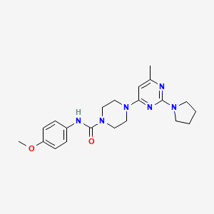 molecular formula C21H28N6O2 B4456866 N-(4-methoxyphenyl)-4-[6-methyl-2-(1-pyrrolidinyl)-4-pyrimidinyl]-1-piperazinecarboxamide 