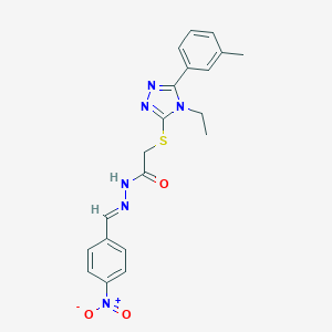 molecular formula C20H20N6O3S B445698 2-{[4-ethyl-5-(3-methylphenyl)-4H-1,2,4-triazol-3-yl]sulfanyl}-N'-{4-nitrobenzylidene}acetohydrazide 