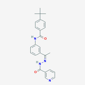 molecular formula C25H26N4O2 B445715 4-tert-butyl-N-{3-[N-(3-pyridinylcarbonyl)ethanehydrazonoyl]phenyl}benzamide 
