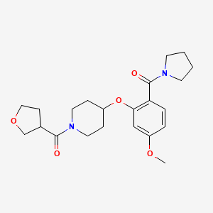 molecular formula C22H30N2O5 B4457210 4-[5-methoxy-2-(1-pyrrolidinylcarbonyl)phenoxy]-1-(tetrahydro-3-furanylcarbonyl)piperidine 