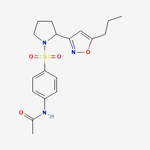 molecular formula C18H23N3O4S B4457219 N-(4-{[2-(5-propyl-3-isoxazolyl)-1-pyrrolidinyl]sulfonyl}phenyl)acetamide 