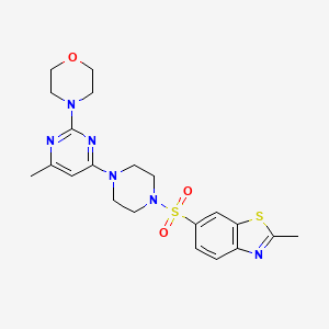 molecular formula C21H26N6O3S2 B4457249 2-methyl-6-({4-[6-methyl-2-(4-morpholinyl)-4-pyrimidinyl]-1-piperazinyl}sulfonyl)-1,3-benzothiazole 