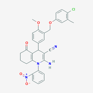 molecular formula C31H27ClN4O5 B445732 2-Amino-4-{3-[(4-chloro-3-methylphenoxy)methyl]-4-methoxyphenyl}-1-(2-nitrophenyl)-5-oxo-1,4,5,6,7,8-hexahydroquinoline-3-carbonitrile 