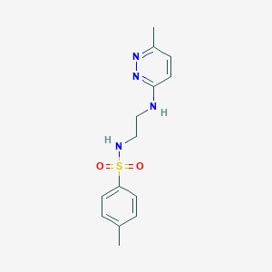 molecular formula C14H18N4O2S B4457392 4-methyl-N-{2-[(6-methyl-3-pyridazinyl)amino]ethyl}benzenesulfonamide 