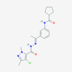 N-(3-{N-[(4-chloro-1,3-dimethyl-1H-pyrazol-5-yl)carbonyl]ethanehydrazonoyl}phenyl)cyclopentanecarboxamide