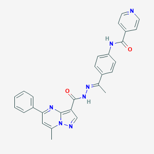 N-(4-{N-[(7-methyl-5-phenylpyrazolo[1,5-a]pyrimidin-3-yl)carbonyl]ethanehydrazonoyl}phenyl)isonicotinamide
