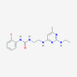 molecular formula C16H21FN6O B4457534 N-(2-{[2-(ethylamino)-6-methyl-4-pyrimidinyl]amino}ethyl)-N'-(2-fluorophenyl)urea 