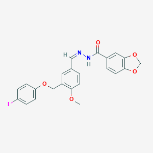 molecular formula C23H19IN2O5 B445765 N'-{3-[(4-iodophenoxy)methyl]-4-methoxybenzylidene}-1,3-benzodioxole-5-carbohydrazide 