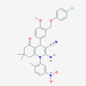 molecular formula C33H31ClN4O5 B445767 2-Amino-4-{3-[(4-chlorophenoxy)methyl]-4-methoxyphenyl}-1-{5-nitro-2-methylphenyl}-7,7-dimethyl-5-oxo-1,4,5,6,7,8-hexahydroquinoline-3-carbonitrile 