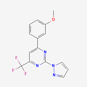 molecular formula C15H11F3N4O B4457716 4-(3-methoxyphenyl)-2-(1H-pyrazol-1-yl)-6-(trifluoromethyl)pyrimidine 