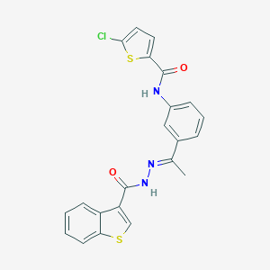 molecular formula C22H16ClN3O2S2 B445775 N-{3-[N-(1-benzothien-3-ylcarbonyl)ethanehydrazonoyl]phenyl}-5-chloro-2-thiophenecarboxamide 