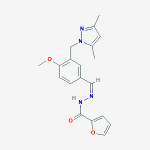 molecular formula C19H20N4O3 B445779 N'-[(Z)-{3-[(3,5-dimethyl-1H-pyrazol-1-yl)methyl]-4-methoxyphenyl}methylidene]furan-2-carbohydrazide 