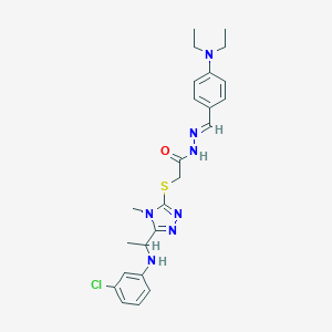 molecular formula C24H30ClN7OS B445783 2-({5-[1-(3-chloroanilino)ethyl]-4-methyl-4H-1,2,4-triazol-3-yl}sulfanyl)-N'-[4-(diethylamino)benzylidene]acetohydrazide 