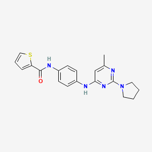 molecular formula C20H21N5OS B4457867 N-(4-{[6-methyl-2-(1-pyrrolidinyl)-4-pyrimidinyl]amino}phenyl)-2-thiophenecarboxamide 