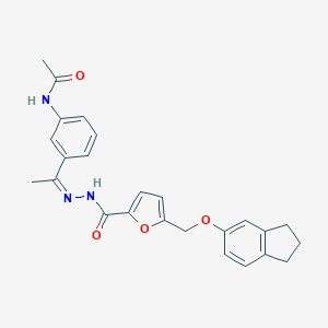 molecular formula C25H25N3O4 B445789 N-(3-{(1Z)-1-[2-({5-[(2,3-dihydro-1H-inden-5-yloxy)methyl]furan-2-yl}carbonyl)hydrazinylidene]ethyl}phenyl)acetamide 