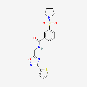 molecular formula C18H18N4O4S2 B4457911 3-(1-pyrrolidinylsulfonyl)-N-{[3-(2-thienyl)-1,2,4-oxadiazol-5-yl]methyl}benzamide 