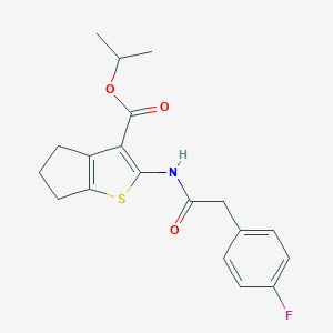 molecular formula C19H20FNO3S B445798 isopropyl 2-{[(4-fluorophenyl)acetyl]amino}-5,6-dihydro-4H-cyclopenta[b]thiophene-3-carboxylate 