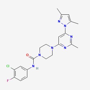 molecular formula C21H23ClFN7O B4457995 N-(3-chloro-4-fluorophenyl)-4-[6-(3,5-dimethyl-1H-pyrazol-1-yl)-2-methyl-4-pyrimidinyl]-1-piperazinecarboxamide 