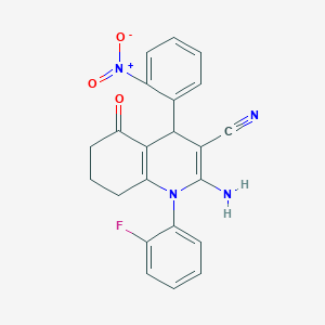 2-Amino-1-(2-fluorophenyl)-4-{2-nitrophenyl}-5-oxo-1,4,5,6,7,8-hexahydro-3-quinolinecarbonitrile