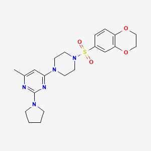 molecular formula C21H27N5O4S B4458056 4-[4-(2,3-dihydro-1,4-benzodioxin-6-ylsulfonyl)-1-piperazinyl]-6-methyl-2-(1-pyrrolidinyl)pyrimidine 