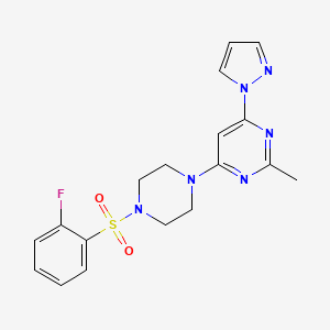 molecular formula C18H19FN6O2S B4458103 4-{4-[(2-fluorophenyl)sulfonyl]-1-piperazinyl}-2-methyl-6-(1H-pyrazol-1-yl)pyrimidine 