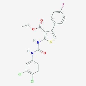 molecular formula C20H15Cl2FN2O3S B445811 Ethyl 2-{[(3,4-dichloroanilino)carbonyl]amino}-4-(4-fluorophenyl)-3-thiophenecarboxylate 