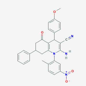 molecular formula C30H26N4O4 B445816 2-Amino-4-(4-methoxyphenyl)-1-(2-methyl-5-nitrophenyl)-5-oxo-7-phenyl-1,4,5,6,7,8-hexahydroquinoline-3-carbonitrile 