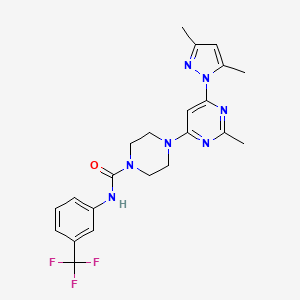 molecular formula C22H24F3N7O B4458170 4-[6-(3,5-dimethyl-1H-pyrazol-1-yl)-2-methyl-4-pyrimidinyl]-N-[3-(trifluoromethyl)phenyl]-1-piperazinecarboxamide 