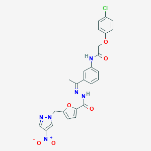 molecular formula C25H21ClN6O6 B445830 2-(4-chlorophenoxy)-N-(3-{N-[5-({4-nitro-1H-pyrazol-1-yl}methyl)-2-furoyl]ethanehydrazonoyl}phenyl)acetamide 