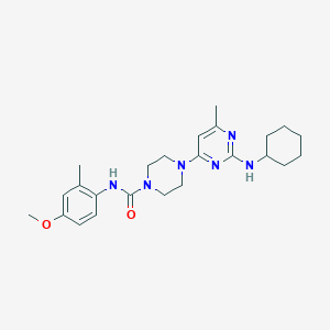 molecular formula C24H34N6O2 B4458360 4-[2-(cyclohexylamino)-6-methyl-4-pyrimidinyl]-N-(4-methoxy-2-methylphenyl)-1-piperazinecarboxamide 