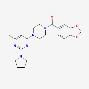 molecular formula C21H25N5O3 B4458440 4-[4-(1,3-benzodioxol-5-ylcarbonyl)-1-piperazinyl]-6-methyl-2-(1-pyrrolidinyl)pyrimidine 