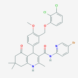 molecular formula C32H30BrCl2N3O4 B445852 N-(5-bromopyridin-2-yl)-4-{3-[(2,3-dichlorophenoxy)methyl]-4-methoxyphenyl}-2,7,7-trimethyl-5-oxo-1,4,5,6,7,8-hexahydroquinoline-3-carboxamide 