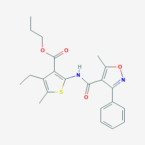 molecular formula C22H24N2O4S B445858 Propyl 4-ethyl-5-methyl-2-{[(5-methyl-3-phenyl-4-isoxazolyl)carbonyl]amino}-3-thiophenecarboxylate 