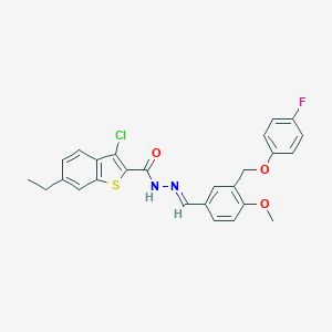 3-chloro-6-ethyl-N'-{3-[(4-fluorophenoxy)methyl]-4-methoxybenzylidene}-1-benzothiophene-2-carbohydrazide