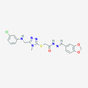 molecular formula C20H19ClN6O3S B445889 N'-(1,3-benzodioxol-5-ylmethylene)-2-({5-[(3-chloroanilino)methyl]-4-methyl-4H-1,2,4-triazol-3-yl}sulfanyl)acetohydrazide 