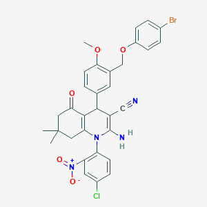 molecular formula C32H28BrClN4O5 B445894 2-Amino-4-{3-[(4-bromophenoxy)methyl]-4-methoxyphenyl}-1-(4-chloro-2-nitrophenyl)-7,7-dimethyl-5-oxo-1,4,5,6,7,8-hexahydroquinoline-3-carbonitrile 