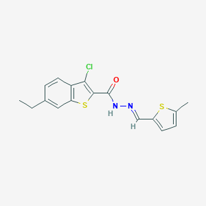 molecular formula C17H15ClN2OS2 B445897 3-chloro-6-ethyl-N'-[(5-methyl-2-thienyl)methylene]-1-benzothiophene-2-carbohydrazide 