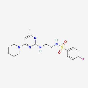 molecular formula C18H24FN5O2S B4459036 4-fluoro-N-(2-{[4-methyl-6-(1-piperidinyl)-2-pyrimidinyl]amino}ethyl)benzenesulfonamide 