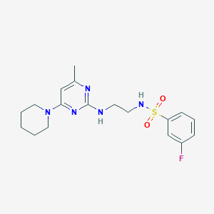 molecular formula C18H24FN5O2S B4459056 3-fluoro-N-(2-{[4-methyl-6-(1-piperidinyl)-2-pyrimidinyl]amino}ethyl)benzenesulfonamide 