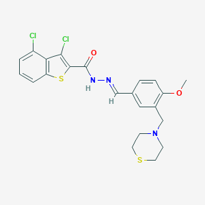 molecular formula C22H21Cl2N3O2S2 B445908 3,4-dichloro-N'-[4-methoxy-3-(4-thiomorpholinylmethyl)benzylidene]-1-benzothiophene-2-carbohydrazide 