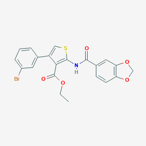 molecular formula C21H16BrNO5S B445917 Ethyl 2-[(1,3-benzodioxol-5-ylcarbonyl)amino]-4-(3-bromophenyl)-3-thiophenecarboxylate 