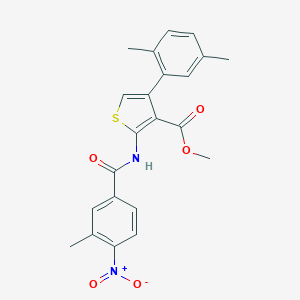 molecular formula C22H20N2O5S B445923 Methyl 4-(2,5-dimethylphenyl)-2-({4-nitro-3-methylbenzoyl}amino)-3-thiophenecarboxylate 