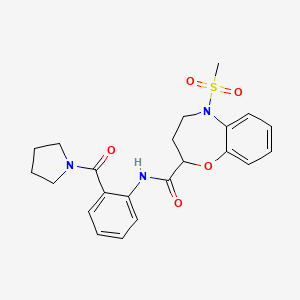 molecular formula C22H25N3O5S B4459281 5-(methylsulfonyl)-N-[2-(1-pyrrolidinylcarbonyl)phenyl]-2,3,4,5-tetrahydro-1,5-benzoxazepine-2-carboxamide 