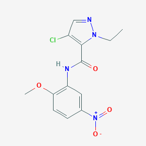 molecular formula C13H13ClN4O4 B445930 4-chloro-1-ethyl-N-{5-nitro-2-methoxyphenyl}-1H-pyrazole-5-carboxamide 